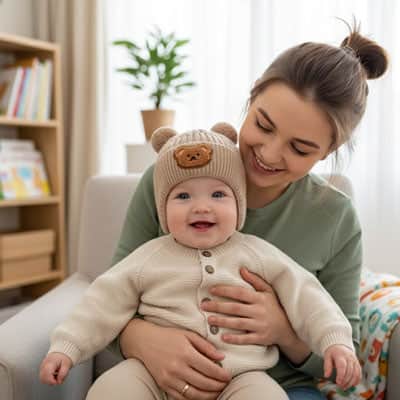 Bonnet bebe ourson doux ponpon