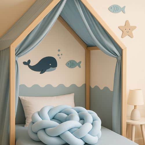 Tresse de lit cabane bleu