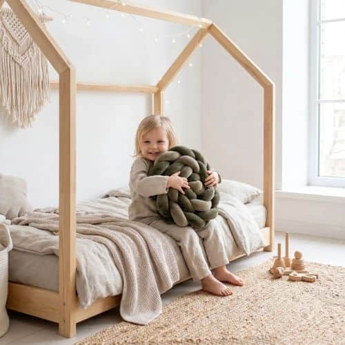 Tresse de lit cabane coussin khaki