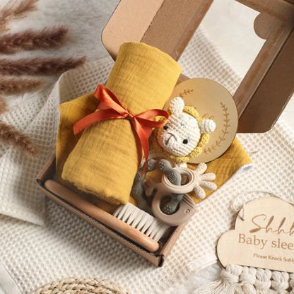 Cadeau naissance lion jaune