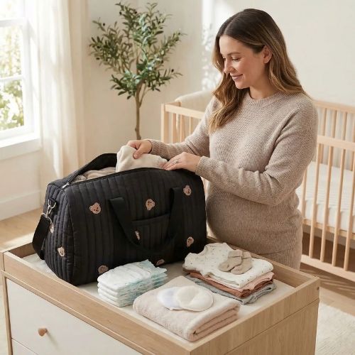 Sac pour maternite oursons noir