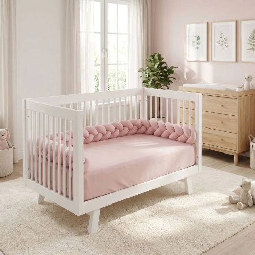 Tour de lit tresse rose poudre