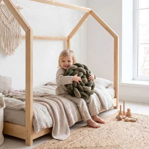 Tresse de lit cabane coussin khaki